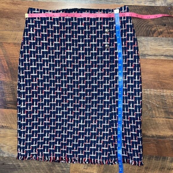 TALBOTS Boucle Navy White, Blue & Red Wrap Skirt With Slit - Picture 10 of 16